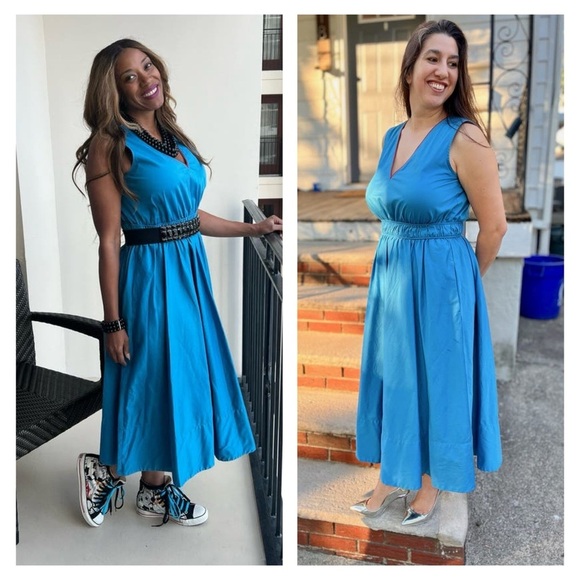 ROKSANDA COLLECTIVE Dress Blue Midi Size 12 Sleeveless Cotton V-Neck Casual EUC - Picture 6 of 16